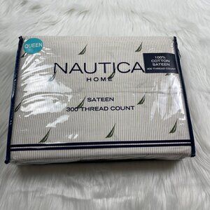 Nautica Home 100% Cotton Sateen 300 Thread Count 4-piece Queen Sheet Set NWT